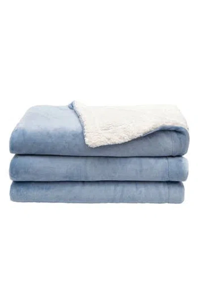 Woven & Weft Reversible Faux Shearling Throw Blanket In Blue