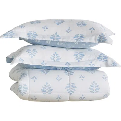 Woven & Weft Reversible Print Comforter Set In White Blue Floral Print