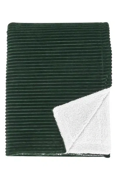 Woven & Weft Ribbed Faux Shearling Reversible Blanket In Forest Green