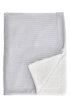 Woven & Weft Ribbed Faux Shearling Reversible Blanket In Light Grey