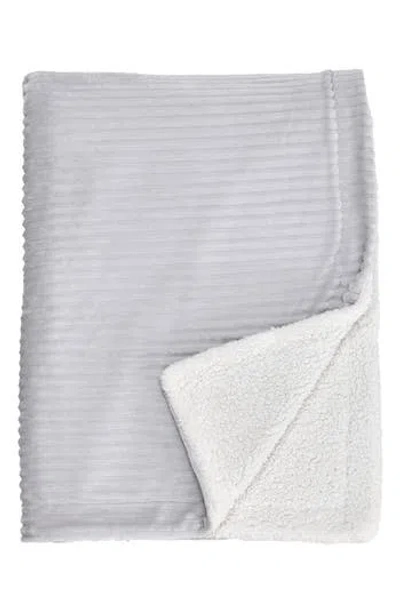 Woven & Weft Ribbed Faux Shearling Reversible Blanket In Light Grey