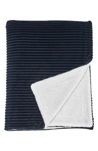 Woven & Weft Ribbed Faux Shearling Reversible Blanket In Navy