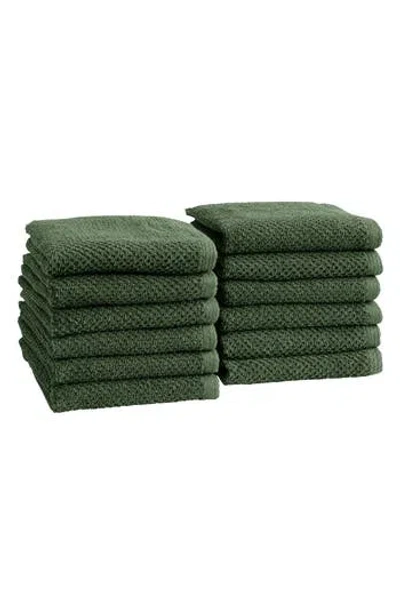 Woven & Weft Set Of 12 Textured Washcloths In Forest Green
