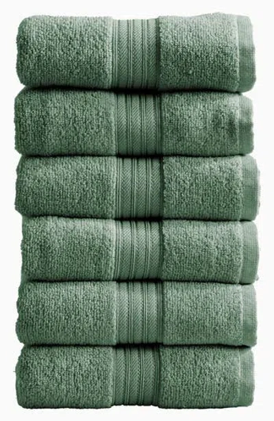 Woven & Weft Set Of 6 Cotton Hand Towels In Eucalyptus
