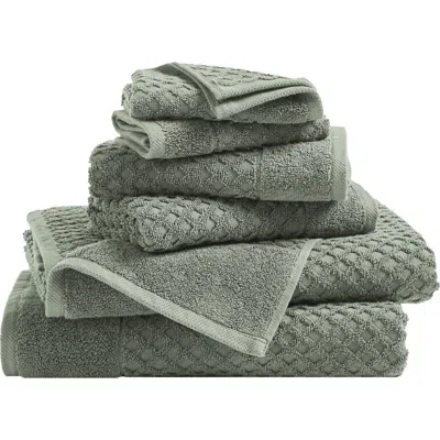 Woven & Weft Diamond Textured 6-piece Towel Set In Desert Sage Green
