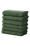 Woven & Weft Set Of 6 Textured Hand Towels In Forest Green