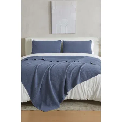 Woven & Weft Stonewashed Quilt & Sham Set In Denim Blue