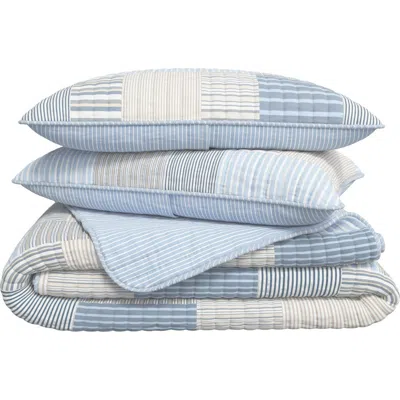 Woven & Weft Stripe Patchwork Quilt Set In Blue Stripe Patchwork