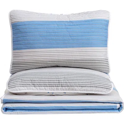 Woven & Weft Stripe Quilt & Sham Set In Blue/taupe