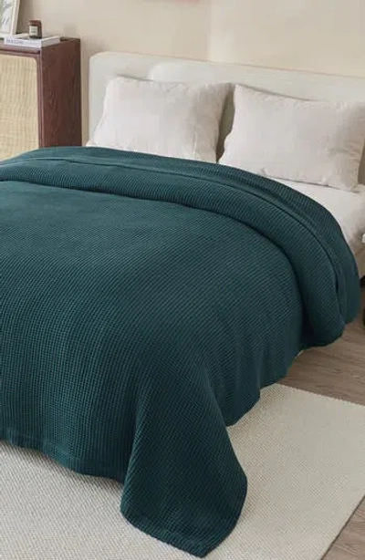 Woven & Weft Super Soft Cotton All-season Waffle Weave Throw Blanket In Blue