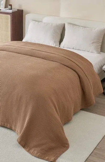 Woven & Weft Super Soft Cotton All-season Waffle Weave Throw Blanket In Brown