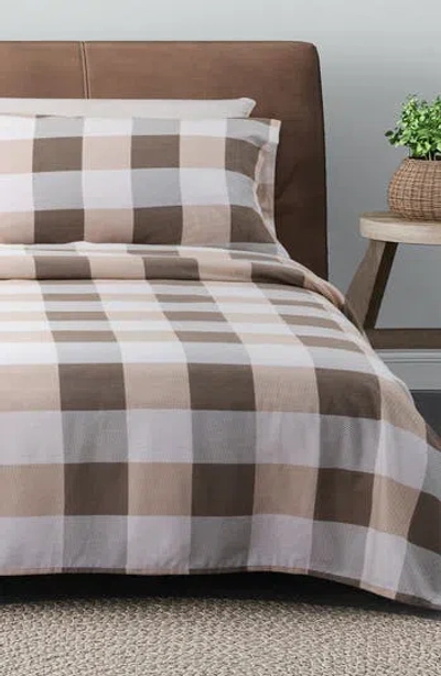 Woven & Weft Turkish Cotton Printed Flannel Sheet Set In Soft Taupe/pale Grey