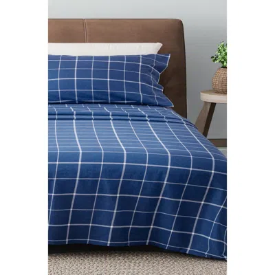 Woven & Weft Turkish Cotton Windowpane Printed Flannel Sheet Set In Windowpane - Navy/white