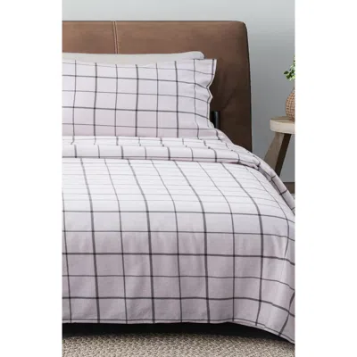 Woven & Weft Turkish Cotton Windowpane Printed Flannel Sheet Set In Windowpane - White/grey