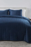 Woven & Weft Velvet Box Stitch Quilt Set In Blue
