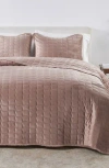 Woven & Weft Velvet Box Stitch Quilt Set In Brown