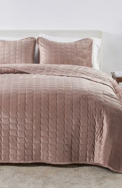 Woven & Weft Velvet Box Stitch Quilt Set In Brown