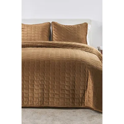 Woven & Weft Velvet Box Stitch Quilt Set In Brown