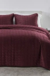 Woven & Weft Velvet Box Stitch Quilt Set In Burgundy