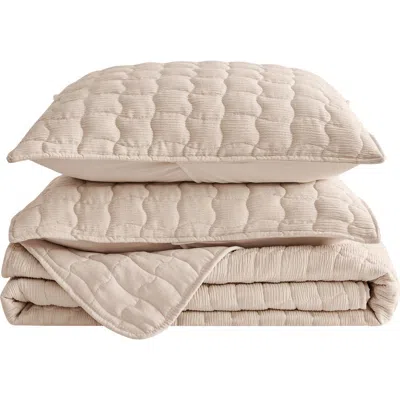 Woven & Weft Wave Stitched Quilt Set In Brown