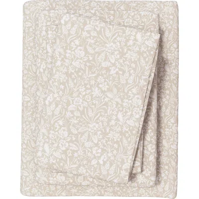 Woven & Weft Winter Floral 4-piece Flannel Bed Sheet Set In Neutral