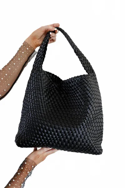 Woven And Worn Women's Basket Weave Tote Bag In Black