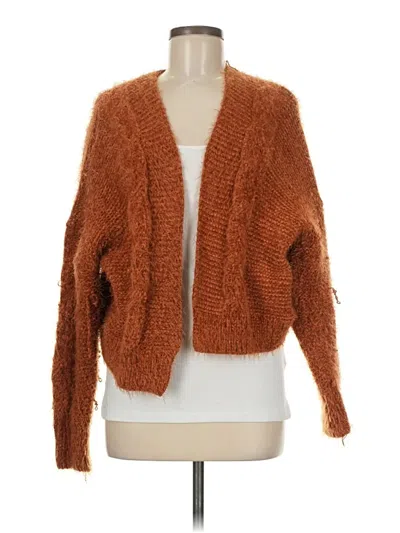 Pre-owned Woven Heart Cardigan Sweater In Brown