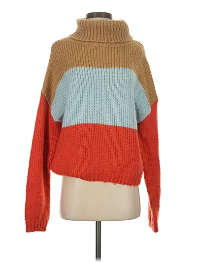 Pre-owned Woven Heart Turtleneck Sweater In Orange