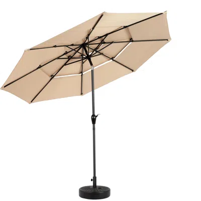 Wow Pioneer 10ft 3 Tier Auto-tilt Outdoor Patio Umbrella For Garden And Pool Use In Neutral
