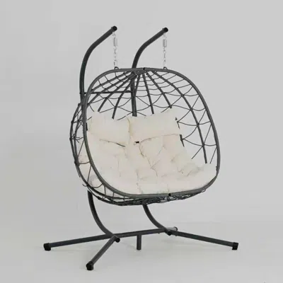 Wow Pioneer 2 Person Hanging Egg Chair With Stand For Indoor Outdoor Use