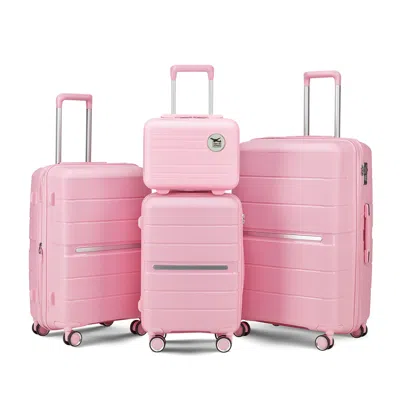 Wow Pioneer 4 Piece Expandable Lightweight Durable Luggage Set In Pink