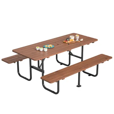Wow Pioneer 72 Inch Rectangular 6 Person Outdoor Picnic Table With Benches In Brown