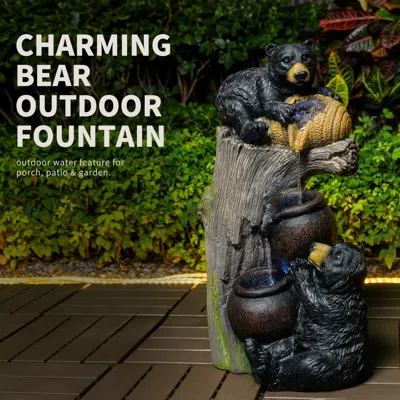 Wow Pioneer Bear Themed Outdoor Cascading Water Fountain For Garden Patio Decor