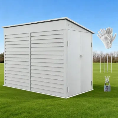 Wow Pioneer Lockable Lean-to Metal Storage Shed For Garden Tools And Outdoor Equipment In White