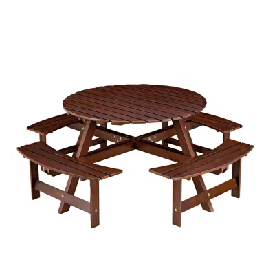 Wow Pioneer Outdoor 8 Person Round Picnic Table With Benches