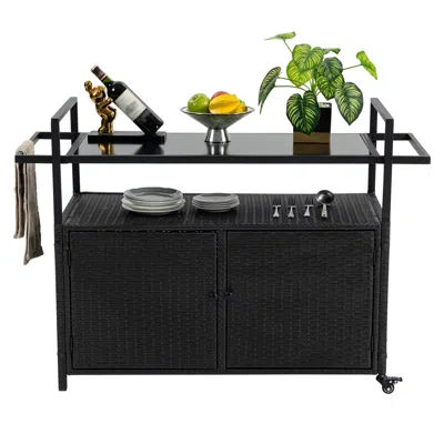Wow Pioneer Outdoor Bar Cart With Glass Top And Wheels