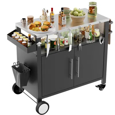Wow Pioneer Outdoor Grill Cart With Storage And Rolling Wheels