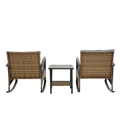 Wow Pioneer Outdoor Rattan Rocking Chair Set With Side Table