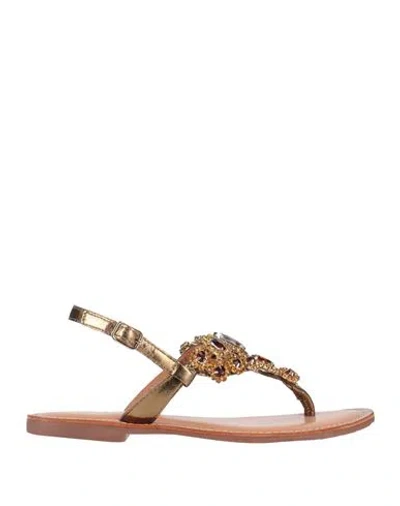 Woz? Woman Thong Sandal Bronze Size 7 Leather, Textile Fibers In Yellow