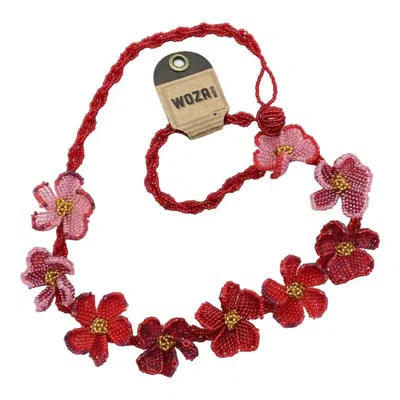 Woza Moya Women's Tiny Hand Beaded Necklace In Red /pink