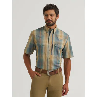 Wrangler All Terrain Gear Men's Performance Plaid Shirt In Turbulence In Multi