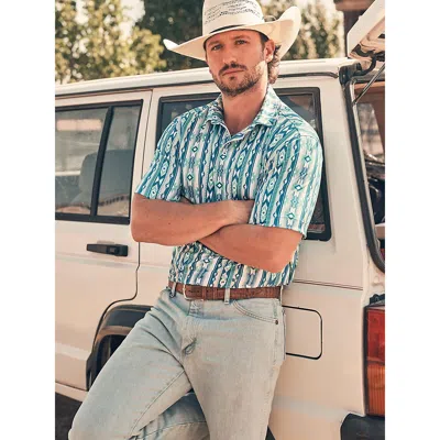 Wrangler All Terrain Gear Men's Performance Polo Shirt In Checotah Turquoise In Blue