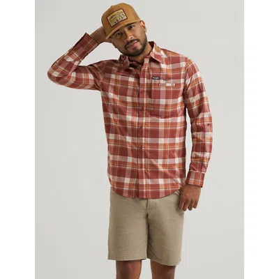 Wrangler All Terrain Gear Men's Plaid Hike To Fish Shirt In Mahogany Check In Burgundy