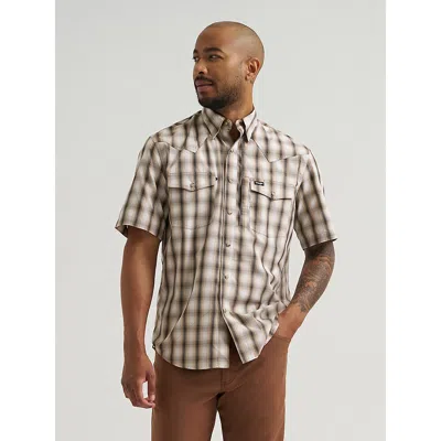 Wrangler All Terrain Gear Men's Plaid Performance Shirt In Travertine Plaid In Brown