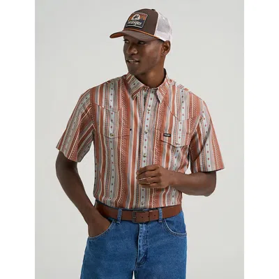 Wrangler All Terrain Gear Men's Stripe Performance Snap Shirt In Copper In Multi