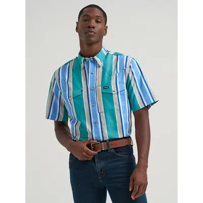 Wrangler All Terrain Gear Men's Stripe Performance Snap Shirt In Daphne Stripe In Blue