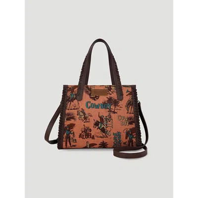 Wrangler Aloha Cowboy Print Small Tote In Dark Brown