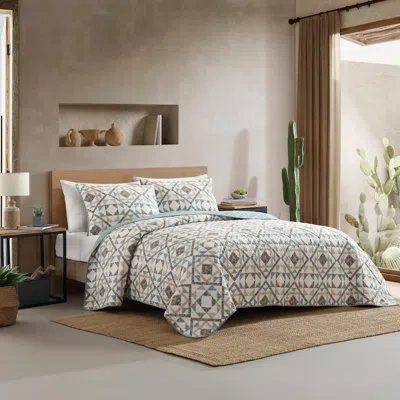 Wrangler Annie Blue Cotton Reversible Quilt Set In Blue;green