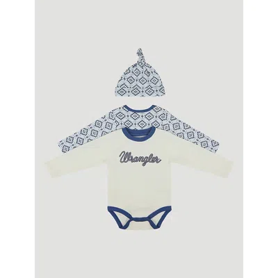 Wrangler Kids' Baby Bodysuits & Hat Set In Aztec Set In Blue