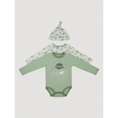 Wrangler Kids' Baby Bodysuits & Hat Set In Cowboy Sunset In Green